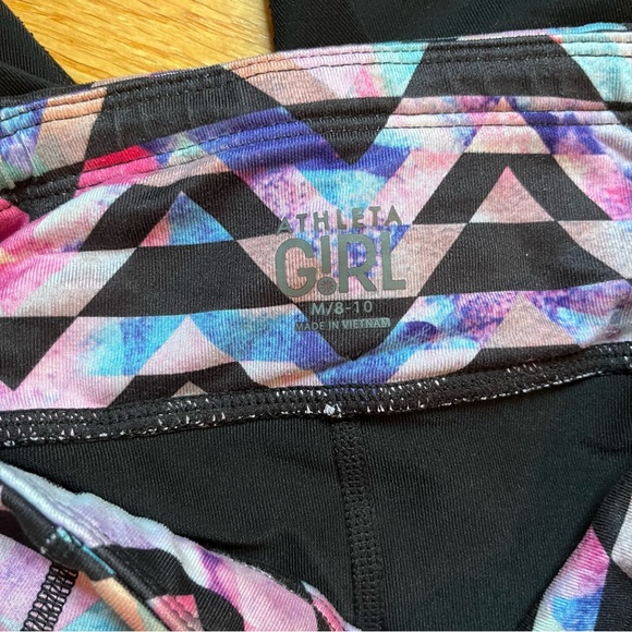 Athleta Girl black cropped leggings with multicolored detail size medium 8-10 - Picture 4 of 5